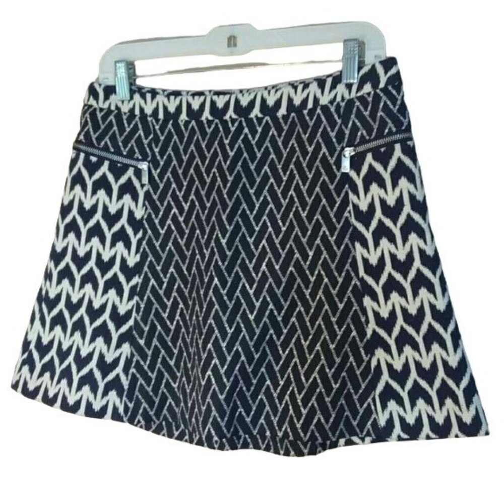 Maison Scotch Skirt Womens 2 Black Beige Geometric Printed A Line Mini with Zipp